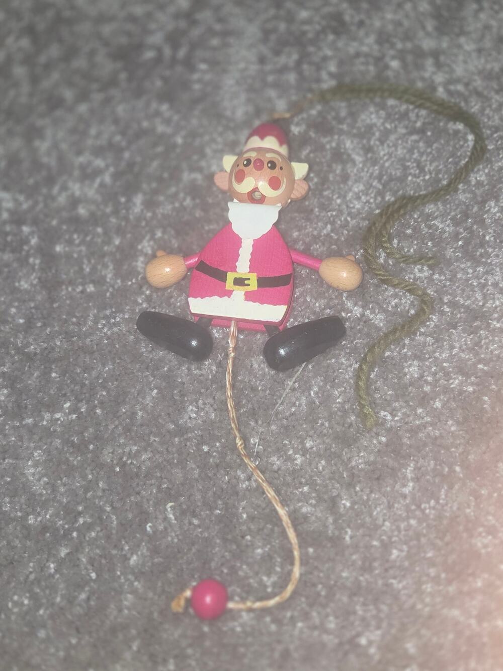 Austria Wooden Pull Toy Ornament Jumping Jack Santa Vintage Hand Painted